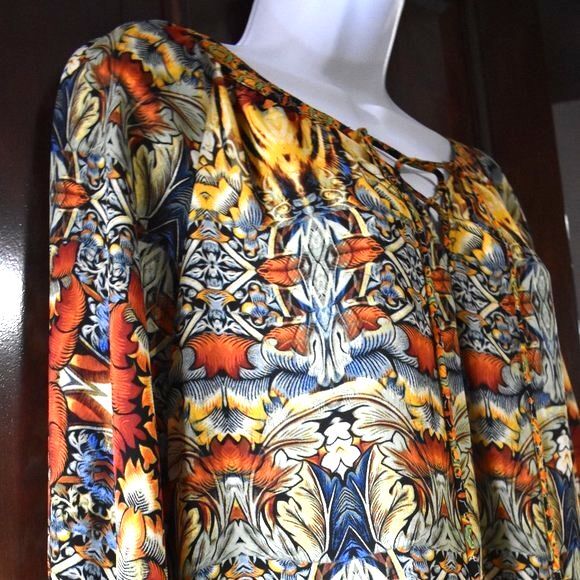 Olive Hill Boho Blouse Size Medium Long Sleeve Colorful Flowy Top Festival - Picture 9 of 16